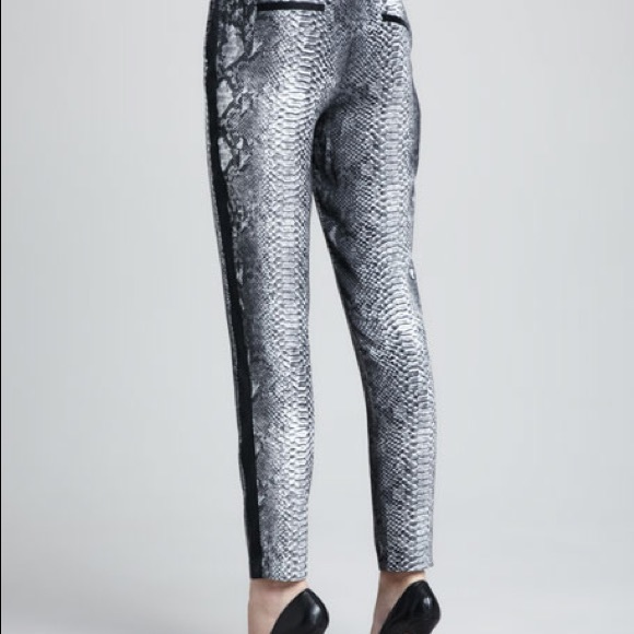 Rebecca Taylor Silk Python Print Drawstring Jogger Pants in Stone - Sz 2 - Picture 3 of 6